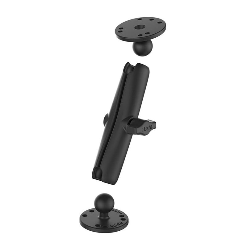 RAM Mounts RAM-B-101U-C Universal Double Ball Mount with Two Round Plates with Long Arm for Drill-down Mounting - Image 2